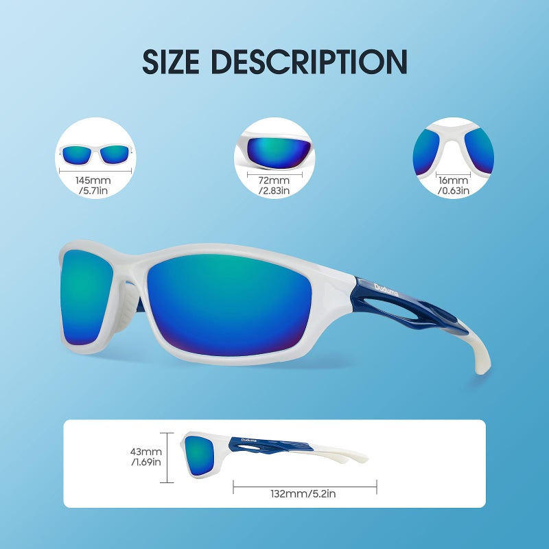 Duduma Polarized Sports Sunglasses for Men Women Running Cycling Fishing Golf Driving Shades Sun Glasses Tr90 (White/Blue) - Image 4